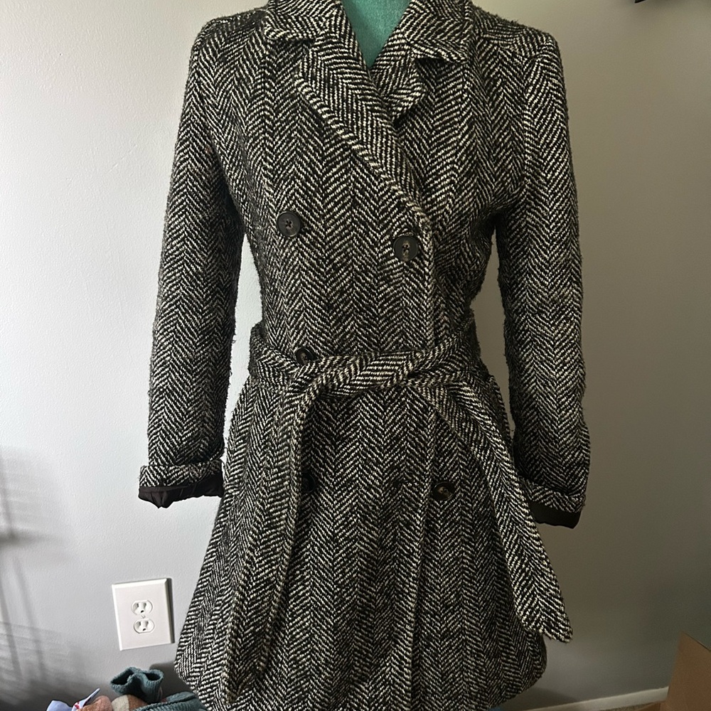 Express Black and White Herringbone Coat